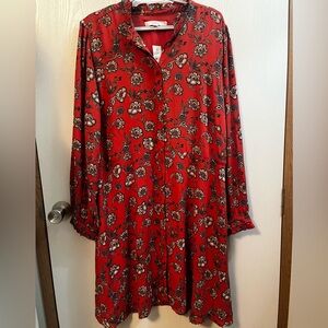 NWT LOFT Rust Floral Ruffle Neck Button-up Boho Dress Size 16